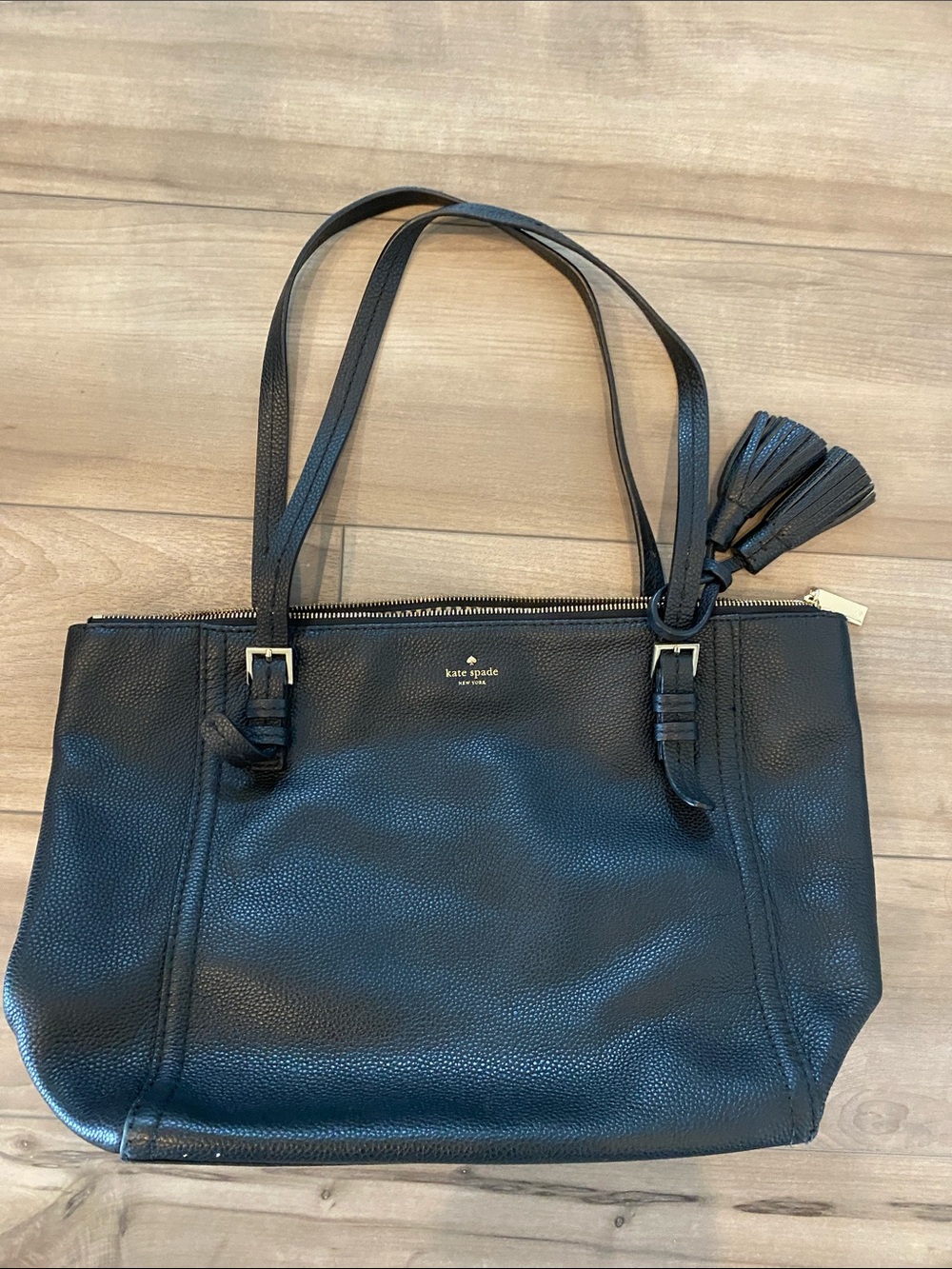 kate spade Black Pebbled Leather Tote with Tassel